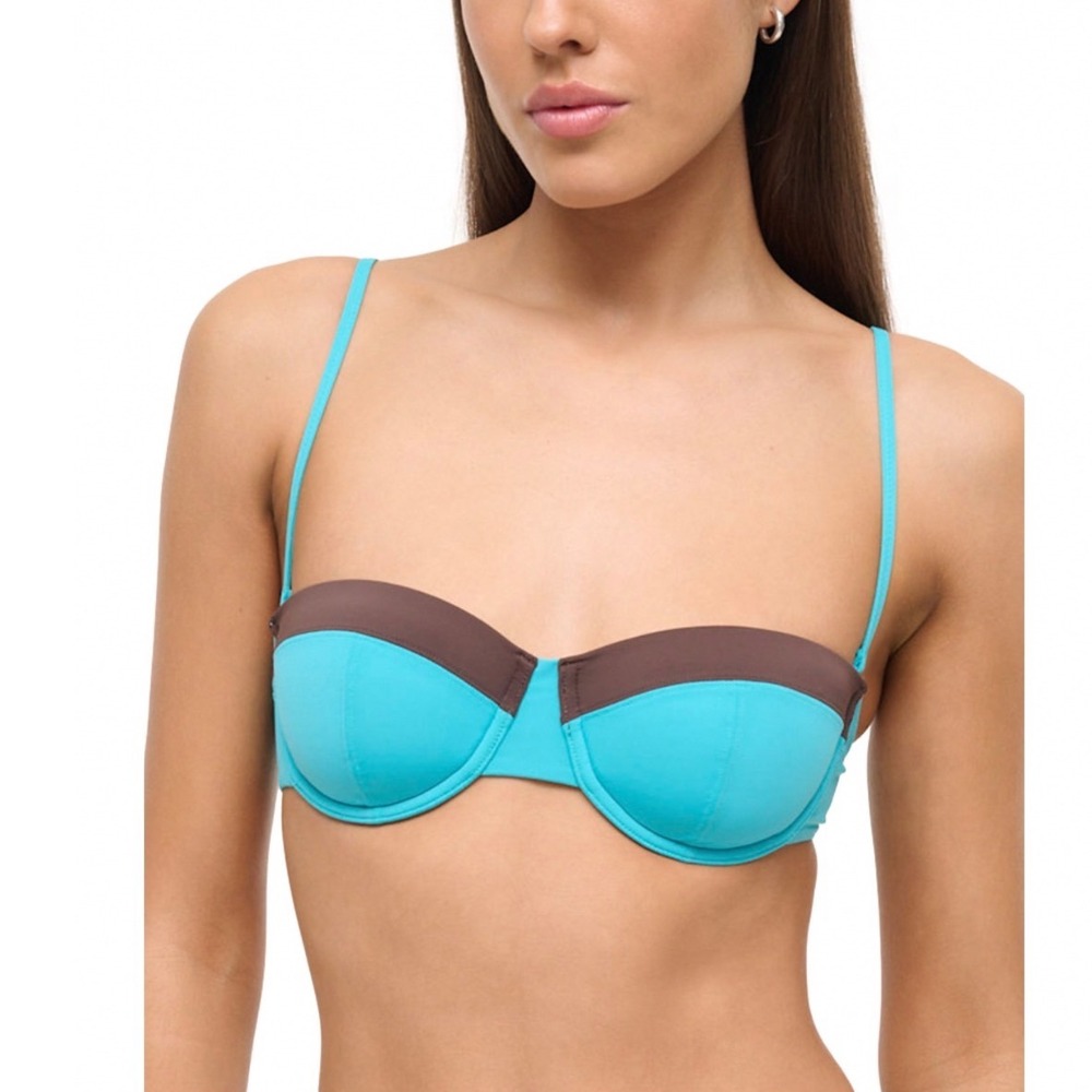 STAUD Sea Jo Balconette Bikini Top Teal Dark Chocolate Colorblock Underwire XS